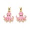Brass Micro Pave Cubic Zirconia Pendants, Octopus, with Enamel, Real 18K Gold Plated, Pearl Pink, 19.5x16x2.5mm, Hole: 5.5x2.5mm