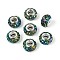 Opaque Resin European Beads, Large Hole Beads, Rondelle with Silver Color Plated Brass Cores, Medium Turquoise, 13.5~14x8.2~9mm, Hole: 5mm