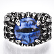 合金ガラスカフ指輪  ワイドバンドリング  ドラゴンアイ  アンティークシルバー  ブルー  サイズ10  20mm RJEW-T006-05A-2