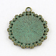 Flower with Flat Round Zinc Alloy Pendant Cabochon Settings PALLOY-R065-098-FF-2