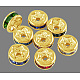 ラインストーンスペーサービーズ  グレードA  銅  ゴールデンの金属色  ロンデル  ニッケルフリー  ミックスカラー  サイズ：直径約6mm  厚さ3mm  穴：1mm X-RSB036NFG-1
