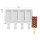食品グレードのDIY長方形アイスクリームシリコーン型  アイスポップ金型  アイスクリームを作るため  4つの空洞  ホワイト  129x180x23mm  内径：67.5x34mm DIY-D062-03B-7