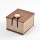 長方形の木製のリングボックス  黄麻布とベルベットと  キャメル  7x6x5.2cm X-OBOX-N013-02-1