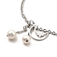 CCB Pearl & 304 Stainless Steel Charm Anklet for Women AJEW-C021-22P-3
