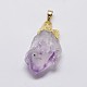 Natural Amethyst Nuggets Golden Plated Pendants G-P077-36-2