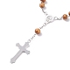 宗教的な祈りの松の木のビーズの数珠のブレスレット  イースターのためのバージンメアリー十字架クロスロングチャームブレスレット  プラチナ  7-3/8インチ（18.7cm） BJEW-O140-02P-3