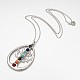 Platinum Tone Vintage Chakra Jewelry Brass Gemstone Oval with Tree of Life Pendant Necklaces NJEW-JN01155-06-1