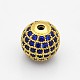 CZ Brass Micro Pave Grade AAA Blue Color Cubic Zirconia Round Beads KK-O065-6mm-03-NR-2