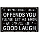 GLOBLELAND if Something Here Offends You Please Let Us Know Vintage Metal Iron Sign Plaque Poster Retro Metal Wall Tin Signs 11.8×7.9inch for Bar Coffee Shop Restaurant Club Wall Decoration AJEW-WH0189-030-1