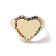 Colorful Cubic Zirconia Heart Adjustable Ring RJEW-P034-11G-2