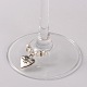 愛のワイングラスで作られた単語付けのチベット風のハートのチャーム  バレンタインデーのために  アンティークシルバー  ホワイト  47mm  ピン：0.7mm AJEW-JO00009-01-2