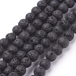 Brins de perles de pierre de lave naturelle, ronde, noir, 4mm, Trou: 0.5mm, Environ 88~90 pcs/chapelet, 15.3 pouce