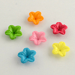 Непрозрачные акриловые цветок шарик крышки, 5-лепесток, разноцветные, 18x5 мм, отверстие : 1.5 мм