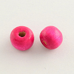 Perles en bois naturel teint, ronde, sans plomb, rose foncé, 8x7mm, Trou: 3mm, environ 6000 pcs/1000 g