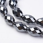 Chapelets de perles en hématite synthétique sans magnétiques, facette, ovale, 6x4mm, Trou: 1mm, Environ 69 pcs/chapelet, 15.74 pouce