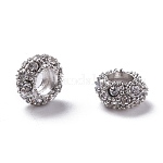 Perles européennes en alliage avec strass, Perles avec un grand trou   , rondelle, de couleur métal platine , cristal, 11x6mm, Trou: 5mm