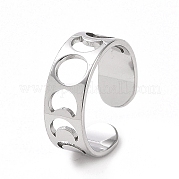 304 Stainless Steel Hollow Out Moon Phase Open Cuff Ring for Women RJEW-C053-04P