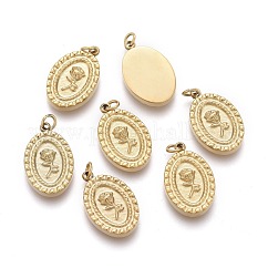 Dijes de acero inoxidable quirúrgico 316 con baño de iones (IP) para el día de San Valentín, con anillo de salto, oval con rosas, dorado, 13.5x8.5x2mm, agujero: 1.6 mm