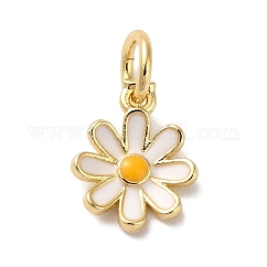 Breloques d'émail en laiton, avec anneau de jonction, Plaqué longue durée, sans plomb et sans cadmium, breloques de fleurs, véritable 18k plaqué or, blanc, 10x7.5x2mm, Trou: 3mm