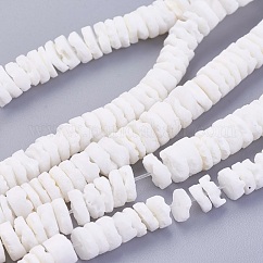 Cuentas de concha naturales blancos mechones, disco / plano y redondo, abalorios heishi, 5.5~7.5x1.4~4mm, agujero: 1~4 mm, aproximamente 275~302 pcs / cadena, 22.83~23.81 pulgada (58~60.5 cm)
