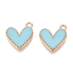 Ciondoli smaltati in lega di placcatura a cremagliera, fascino cuore, oro, cielo blu, 14.5x13x2mm, Foro: 1.6 mm