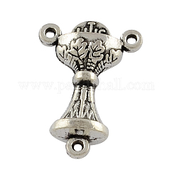 Tibetischen Stil Zinklegierung Laterne Kronleuchter Komponente Verbinder, 3 Loop-Anschlüsse, Bleifrei und cadmium frei, Antik Silber Farbe, 22.2x15.4x6.2 mm, Bohrung: 1.2 mm, ca. 192 Stk. / 500 g