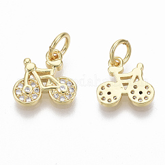 Ciondoli in ottone zirconi chiari micro pavé, con anello di salto, nichel libero, bici, vero placcato oro 18k, 10x10x1.5mm, Foro: 3 mm