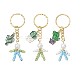 3 portachiavi in lega smaltata con cactus e perle finte in vetro&nbsp;KEYC-JKC01300