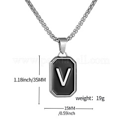 Collar de cadena rectangular de acero inoxidable 304 con esmalte negro y colgante inicial.&nbsp;WG7737E-03