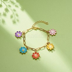 Legierungs-Emaille-Blumen-Charme-Armband mit Büroklammer-Ketten&nbsp;BJEW-JB08701