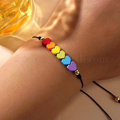 Bracelets tressés ajustables en forme de cœur arc-en-ciel et de perle en laiton&nbsp;VD3512-2