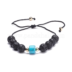 Bracciale rotondo con perline intrecciate in pietra lavica naturale mista per donna ragazza&nbsp;BJEW-JB07154