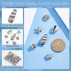 28 pz 7 perline in lega di stile tibetano&nbsp;TIBEB-BC0001-04