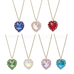 7 pz 7 colori vetro e perline di vetro ciondolo a forma di cuore in acciaio inossidabile 304 collane a catena per donna&nbsp;NJEW-MZ00131