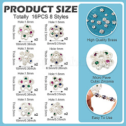 16 pièce 8 styles de capuchons de perles en laiton micro pavé de zircone cubique&nbsp;ZIRC-TA0001-23S