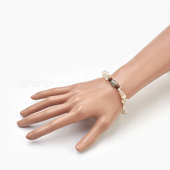 Bracciali elasticizzati in pietra di luna bianca naturale e perline di legno&nbsp;BJEW-JB03859-02
