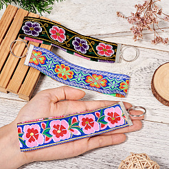 Porte-clés en ruban jacquard brodé floral en polyester&nbsp;KEYC-TAC00045