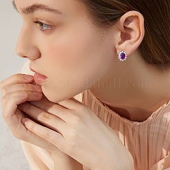 Collana con pendente ovale in zirconi cubici e bracciale a maglie e anello polsino e orecchini a bottone&nbsp;SJEW-SZC0001-01E
