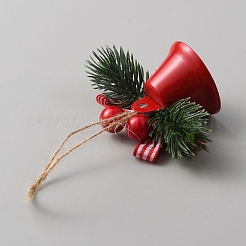Cloche de fer de noël avec décorations suspendues en feuilles de plastique&nbsp;FIND-WH0126-146B