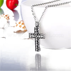 Colliers avec pendentif en forme de croix en acier inoxydable pour cendres&nbsp;PW-WG49B9E-01