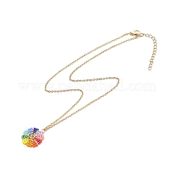 Collana con ciondolo a forma di fiore intrecciato con semi giapponesi color arcobaleno con catene in acciaio inossidabile 304 per donna&nbsp;NJEW-MZ00004