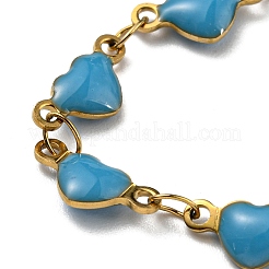 Pulsera de cadena de eslabones de corazón de acero inoxidable 304 dorado con baño de iones (IP) y esmalte&nbsp;BJEW-E088-01G