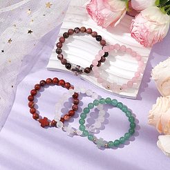 Braccialetti elastici con perline di pietre preziose naturali miste rotonde e incrociate da 8 mm per le donne&nbsp;BJEW-JB10930
