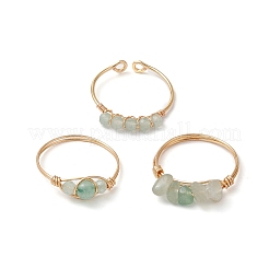 3 anello da dito con perline di avventurina verde naturale&nbsp;RJEW-JR00855-04