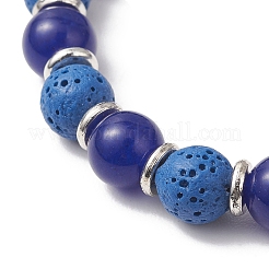 Pulseras elásticas con cuentas redondas de roca de lava natural y jade de Malasia&nbsp;BJEW-JB13452