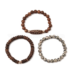 3 Stück 3-teiliges Stretch-Armband-Set mit natürlichen Dalmatiner- und Kokosholzperlen&nbsp;BJEW-JB09863