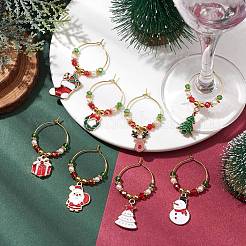 Weihnachtsthema galvanisieren Glasperlen & Emaille-Weinglas-Anhänger&nbsp;AJEW-JO00256