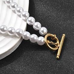 Colliers de perles rondes blanches en plastique de 8 mm pour femmes&nbsp;NJEW-L469-01G