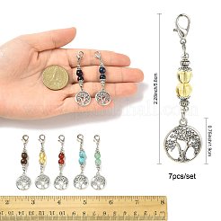 7 pendentif décoratif en pierres précieuses naturelles et synthétiques et en alliage&nbsp;HJEW-FS00043