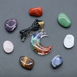 7 collier pendentif chakra en pierre roulée et lune&nbsp;X1-PW-WG21137-02